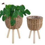 Wicker Planter Basket w Removable Legs -Indoor/Outdoor - All Weather Woven Flower Pots Container - Plant Stand set