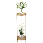 Modern Folding Metal 2-Tier Plant Stand Holder Shelf with 2 Round Trays Indoor Outdoor, Golden