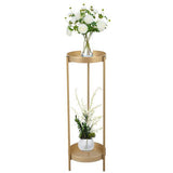 Modern Folding Metal 2-Tier Plant Stand Holder Shelf with 2 Round Trays Indoor Outdoor, Golden