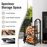 Fireplace Double Log Rack with 4 Pieces Fireplace Tools