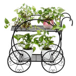 Serving Wheeled Paint With Handle cart Shape 2 Layer Plant Stand Black Baby buggy