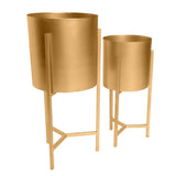 22; 18 Round Indoor Planter; Iron Stand; Set of 2; Champagne Gold; DunaWest