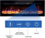 48" Electric Fireplace, Recessed & Wall Mounted, Bracket,Thin, Remote,Timer, Crystal, Adjustable Flame Color, 1500W, Black