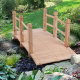 Garden Bridge Classic Wooden Arch with Safety Rails Creek Footbridge Decorative Pond Landscaping, Natural