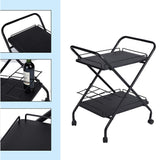 2-Tier Rolling Utility Cart with Wheels, Metal Bar Service Cart With Wine Rack, Lockable Wheel, Multi-Functional Storage Rack For Bar Office And Kitchen