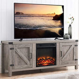 Wood TV Stand and Electric Fireplace, Fit up to 65" Flat Screen TV, Storage Cabinet, Adjustable Shelves, Grey