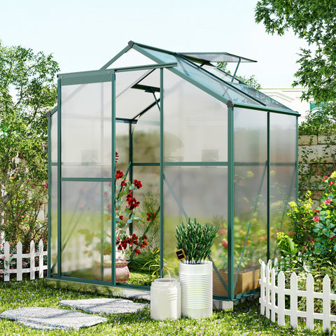 Garden Patio 6.2ft Wx4.3ft D Walk-in Polycarbonate Greenhouse, 2 Windows, Base Aluminum Sliding Door