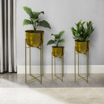 40; 30; 20 Inch High Brass Raised Planter with Stand; Set of 3; Gold; DunaWest