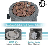 Outdoor 10 inch Round Concrete Tabletop Gas Firebowl, 10,000 BTU