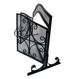 43 Inches 2 Door Iron Fireplace Screen; Mesh Design; Scrollwork; Black; DunaWest