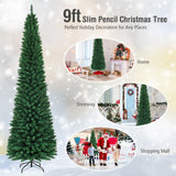 PVC Artificial Slim Pencil National Christmas Tree with Metal Stand