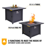 50,000 BTU Square 28 Inch/30" Outdoor Gas Firepit Table with Lava Rocks & Water-Proof Cover