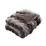 DunaWest Eus Faux Fur Braided Reverse Flannel Throw , Brown and Gray