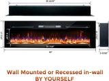 60" Electric Fireplace, Recessed & Wall Mounted with Bracket,Thin, Low Noise, Remote Control,Timer, Adjustable Flame Color, 1500W, Black