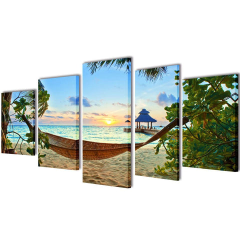 Canvas Wall Print Picture wall Decor Set Sand Beach with Hammock 79" x 39"