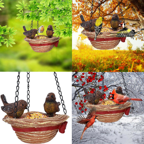 Hanging Tray Red Hat Shape Statue Wild BirdTree Decor Bird Feeder