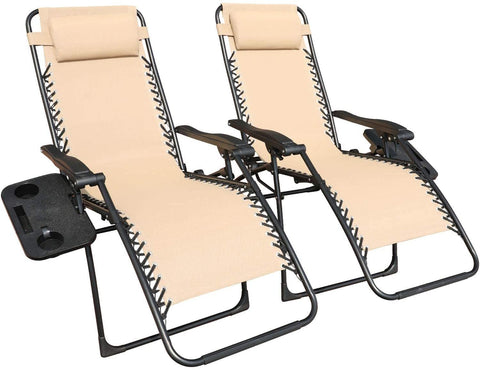 Zero Gravity Patio Folding Reclining Lounge Chairs Outdoor Foldable sidetable Porch Poolside, Set of 2