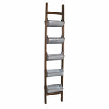 Garden 5 Tier Wood and Metal Ladder Planter, Brown and Silver