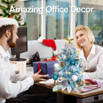 2ft Tabletop Artificial Mini Christmas Tree, Flocked Snow; Ornaments, Home & Office