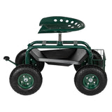 75*45*47cm Iron Short Handle Garden Cart Rolling Work Seat Outdoor Utility Lawn Yard Wagon Scooter Planting