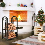 Fireplace Double Log Rack with 4 Pieces Fireplace Tools