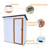 5 X 3 Ft Outdoor Garden Storage Shed, Galvanized Metal With Lockable, Backyard Trash Cans