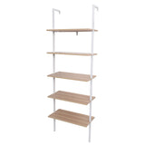 5-Tier Shelf Modern Wood Ladder Bookcase with Metal Frame, Industrial