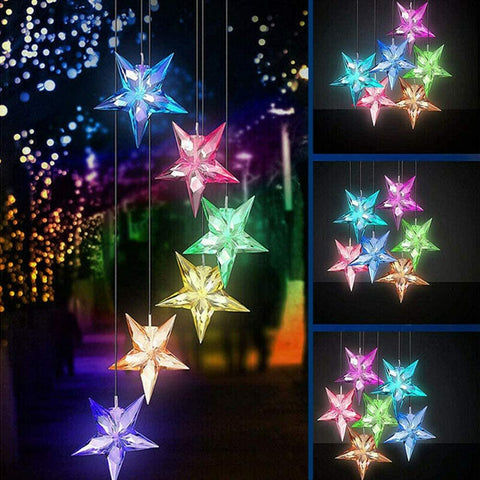 Wind Chime Solar Light Color Changing LED Blue Star Portable Waterproof Outdoor Decor gift