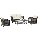 4 Pieces Outdoor Balcony Patio Furniture Set Rattan Chair coffee table Wicker Brown Indoor Porch Poolside