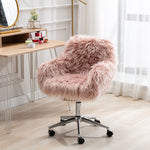 Modern Faux fur home Shag Rolling office chair, fluffy makeup vanity Chair