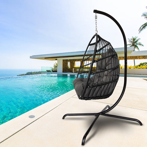 Swing Egg Chair, Stand, Indoor Outdoor Wicker Rattan Patio Basket Hanging Chair, C Type bracket ; cushion pillow;