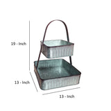 2 Tier Square Galvanized Metal Corrugated Tray with Arched Handle; Gray