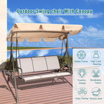 3 Person Patio Swing Seat with Drink Trays, Adjustable Canopy, Patio, Garden, Poolside, Balcony