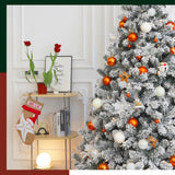 7.5ft Pre-lit Artificial Christmas Tree Flocked; Hinged, LED White Lights; Reinforced Metal Base