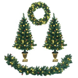 4 Pieces Christmas Decoration Set with Garland Wreath and 2 Entrance Trees