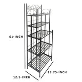 5 Tier Storage Metal Bakers Rack with Scrollwork Top, Gunmetal Gray