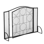 Artisasset Single Door Black Mesh Geometric Pattern Grill Living Room Wrought Iron Fireplace Screen