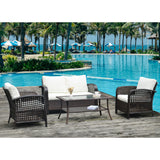 4 Pieces Outdoor Balcony Patio Furniture Set Rattan Chair coffee table Wicker Brown Indoor Porch Poolside