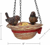 Hanging Tray Straw Hat Shape Statue Wild Bird Feeder Tree Decor