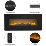 42 Inch 1400W Wall Hanging Fireplace Faux  Flame Wood Heating Wire Remote Control Black