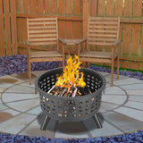 26" Round Metal Lattice Fire Pit Fire Bowl Outdoor BBQ Burn Grill Patio Brazier