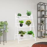 100% Bamboo Plant Frame Stand Shelves, Three Layers, Balcony Patio, Folding Hanging Rod Garden Decor--White