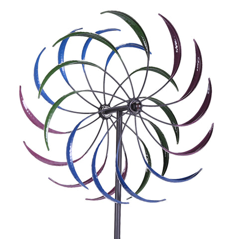 Original Rainbow Wind Spinner; Decorative Lawn Ornament Wind Mill; Tri-Colored Kinetic Garden