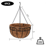 4 Pcs Metal Hanging Large Plant Basket, Round Wire Holder Chain Flower Pots Hanger