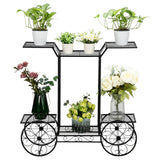 Garden Cart Wheeled Stand & Flower Pot Plant Holder Display Rack, 6 Tiers, Parisian Style Patio Black