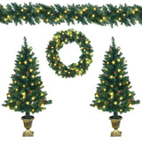 4 Pieces Christmas Decoration Set with Garland Wreath and 2 Entrance Trees