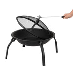 22" Iron Fire Pit Bowl & Screen, Outdoor Backyard Patio Garden Burning Heater Black