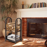 Fireplace Double Log Rack with 4 Pieces Fireplace Tools