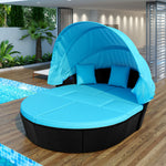 Outdoor rattan Clamshell daybed sunbed Retractable Canopy Wicker patio Furniture Round Sectional black  with Cushions