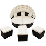 Outdoor rattan Clamshell daybed sunbed Retractable Canopy Wicker patio Furniture Round Sectional black  with Cushions